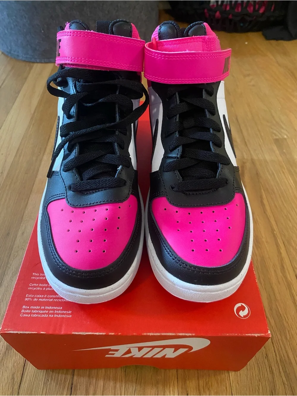 NEW Nike Court Borough Mid 2 BG White Black Firece Pink Kids Youth
